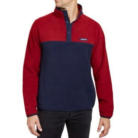 Lands' End Men's Large Fleece Snap Pullover Red Navy Colorblock Oeko-Tex - Picture 8 of 11